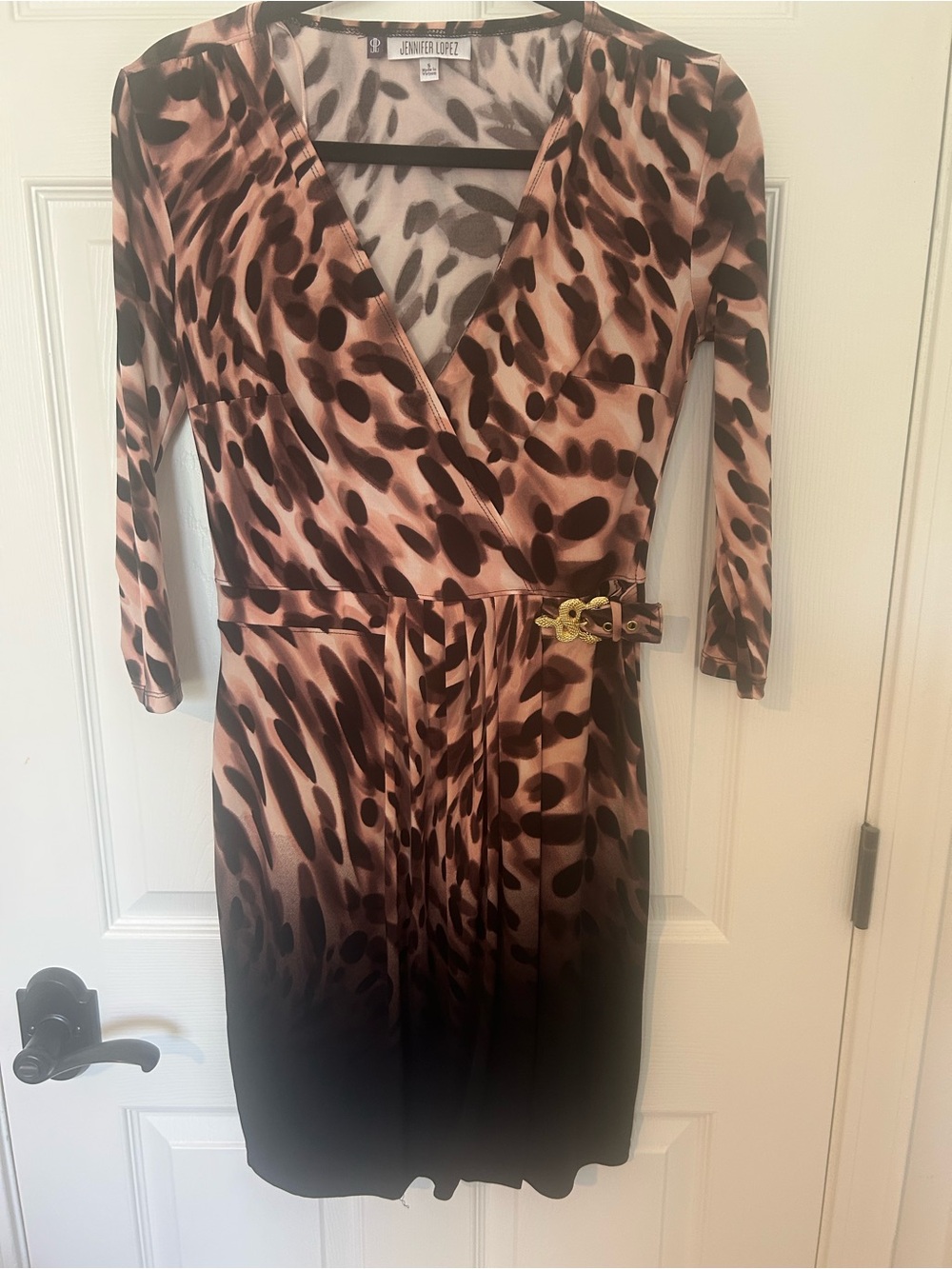 Jennifer Lopez Brown and Black Animal Print Wrap Dress